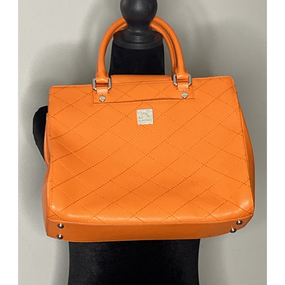 Joseph Katz Collection Leather Power Satchel Orange Quilted Tote Bag Medium